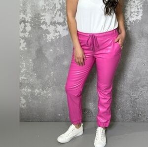 Women's Bubblegum Faux Leather Jogger Pants